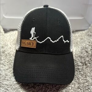 Locale Big Sky MT embroidered Black and White hike ski mountain Trucker Hat Cap